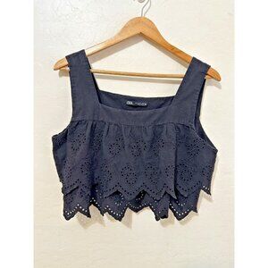 Zara Woman Ruffle Cropped Top Sz XL Boho Festival Western Travel Cowboy Coquette